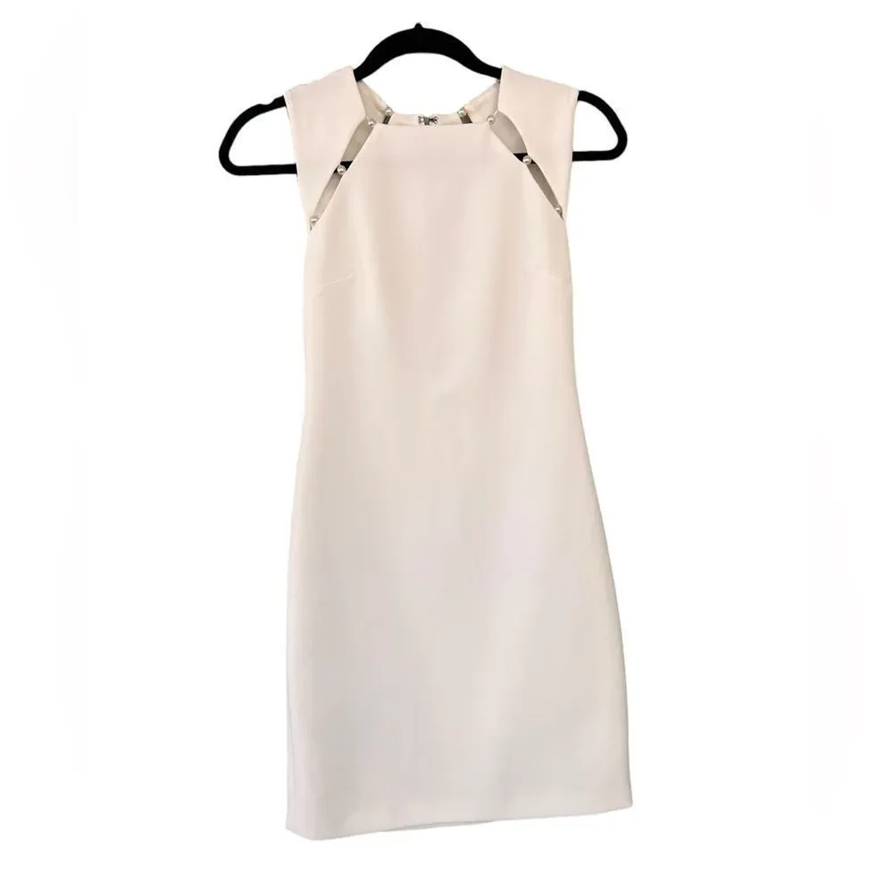 Alice + Olivia Ivory Sheath Dress with Silver Chain Trim - Picture 1 of 8